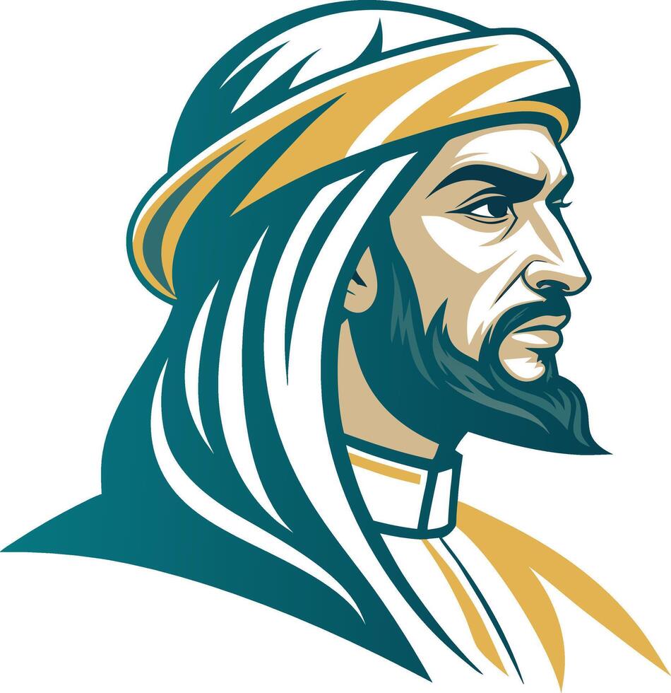 Stylized Portrait of a Middle Eastern Man with Traditional Headscarf for Creative Projects vector
