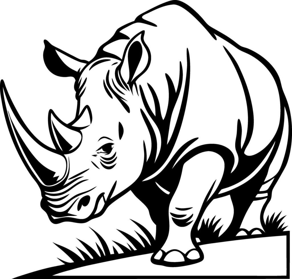 Detailed Black and White Rhino Illustration for Tattoo Design and Coloring Activities vector