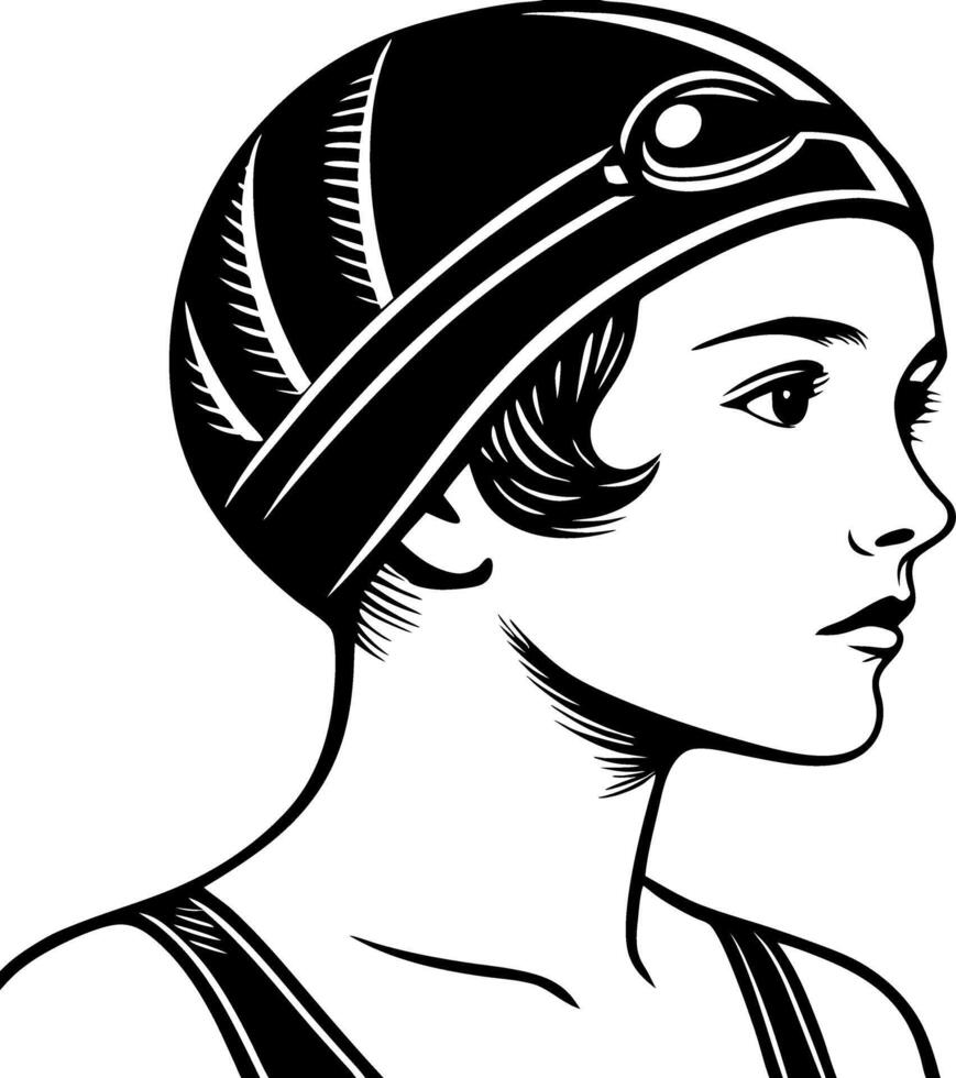 Vintage Female Swimmer Profile with Swim Cap and Goggles Retro Style Illustration vector