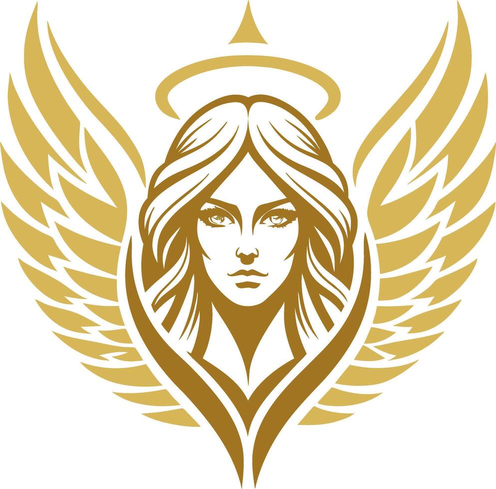 Elegant Golden Angel with Wings and Halo Symbolizing Protection and Strength vector