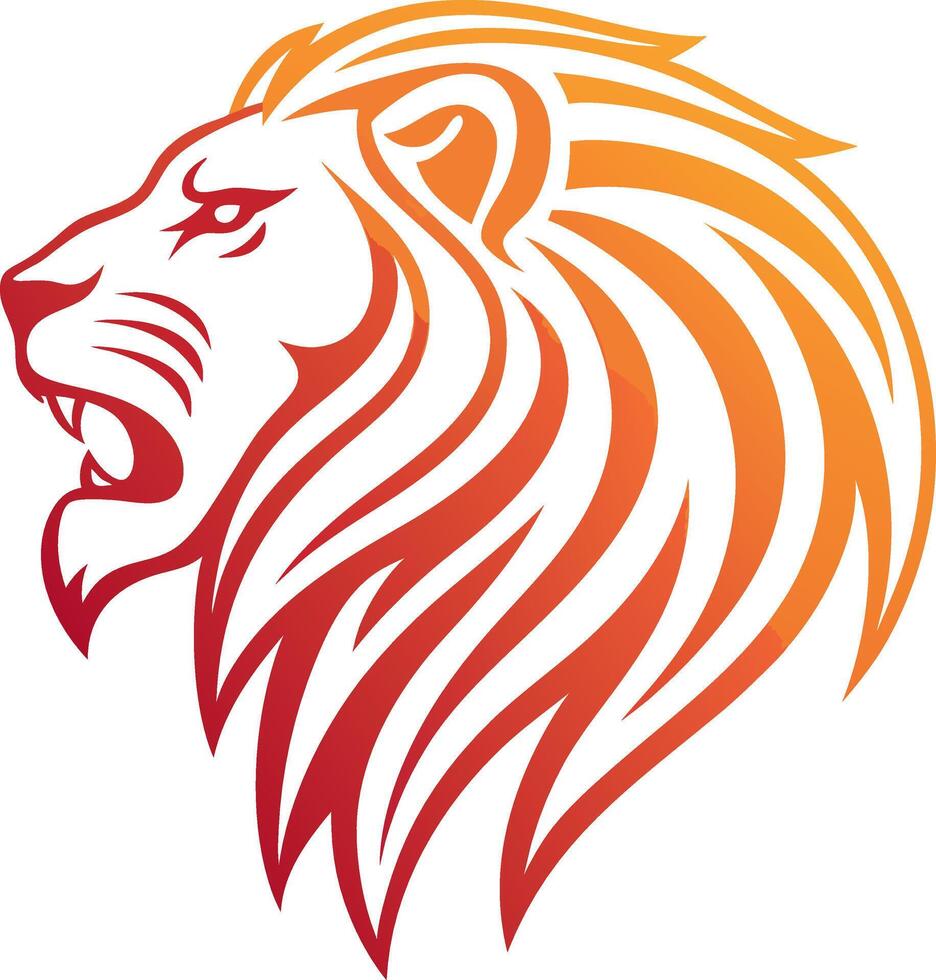 Bold Lion Head with Flowing Mane in Orange and Red Gradient for Graphic Design and Tattoos vector