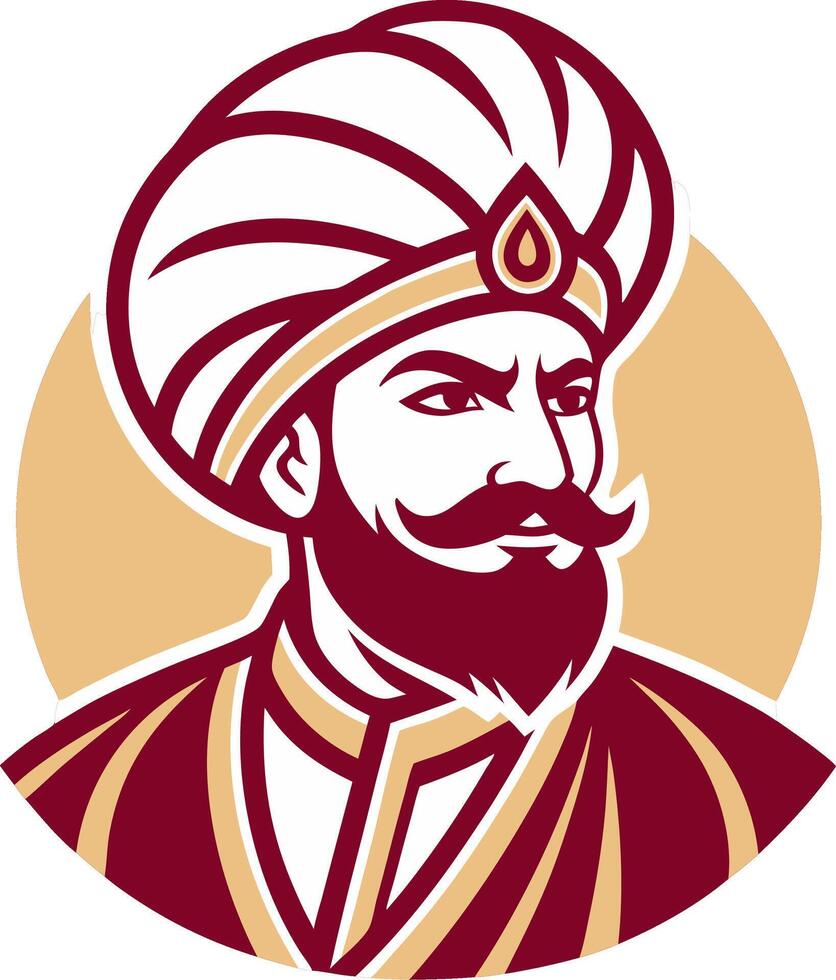 Regal Indian King Illustration with Turban and Mustache for Cultural Design Projects vector