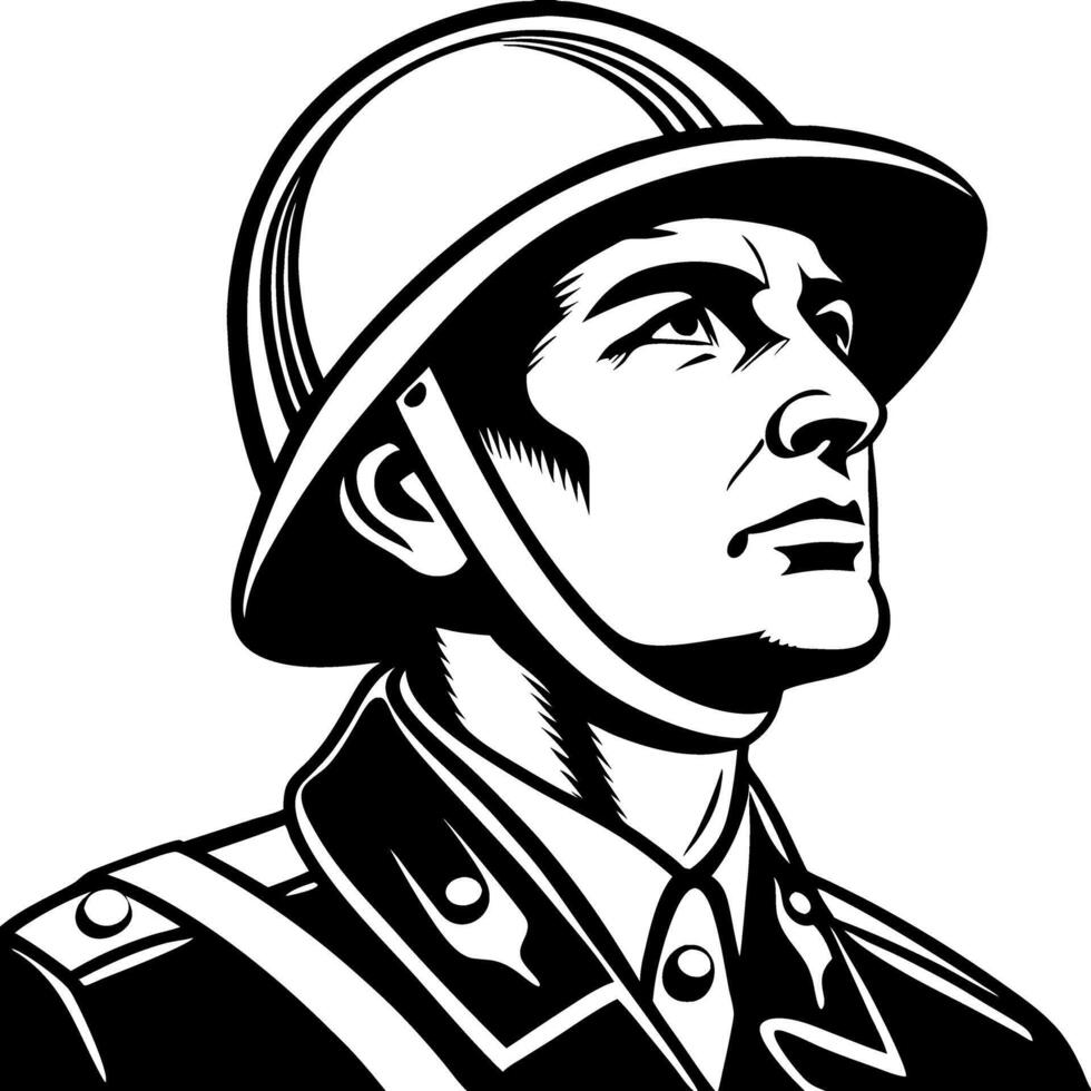 Soldier Portrait in Helmet Retro Style for Military Themes and Historical Designs vector