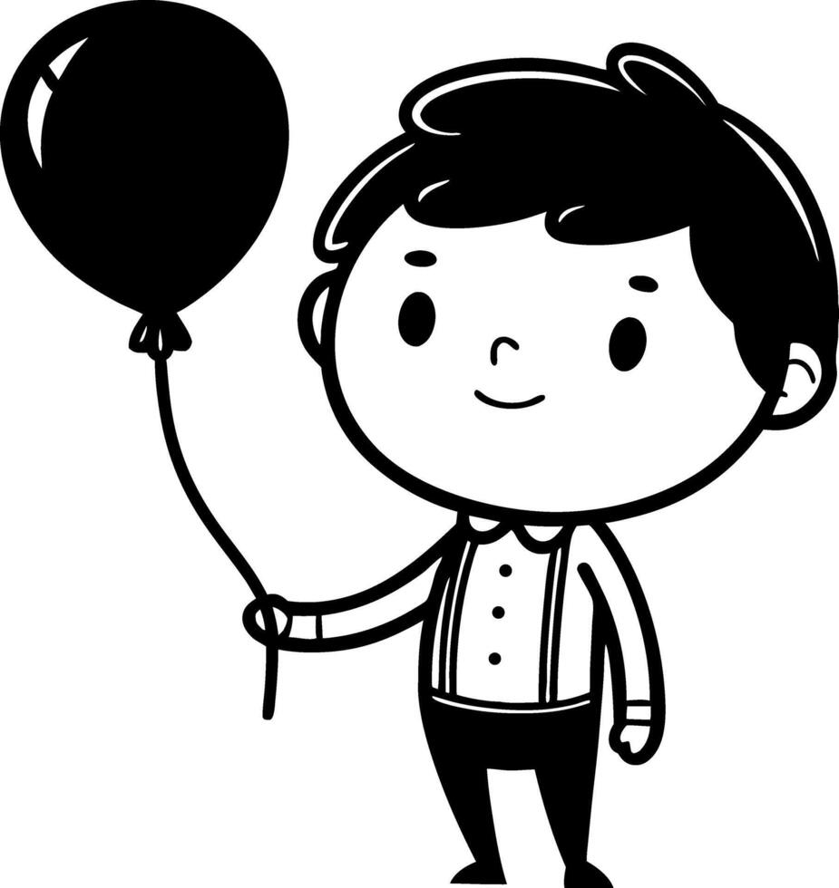 Happy Child Holding Black Balloon Character Design for Kids Party Invitation and Decor vector
