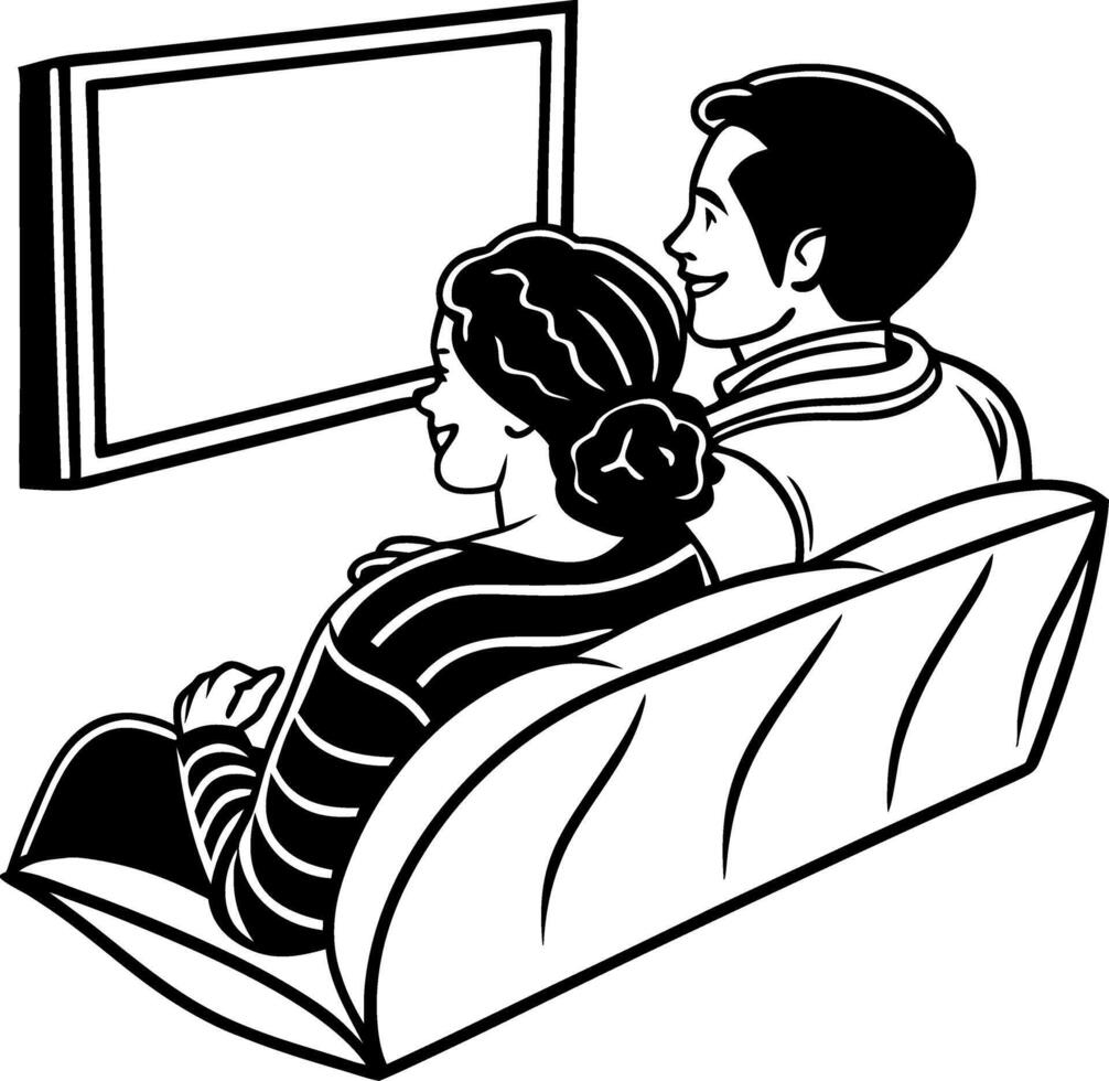 Couple Enjoying Movie Night Together Cozy Sofa Home Entertainment Scene Illustration vector