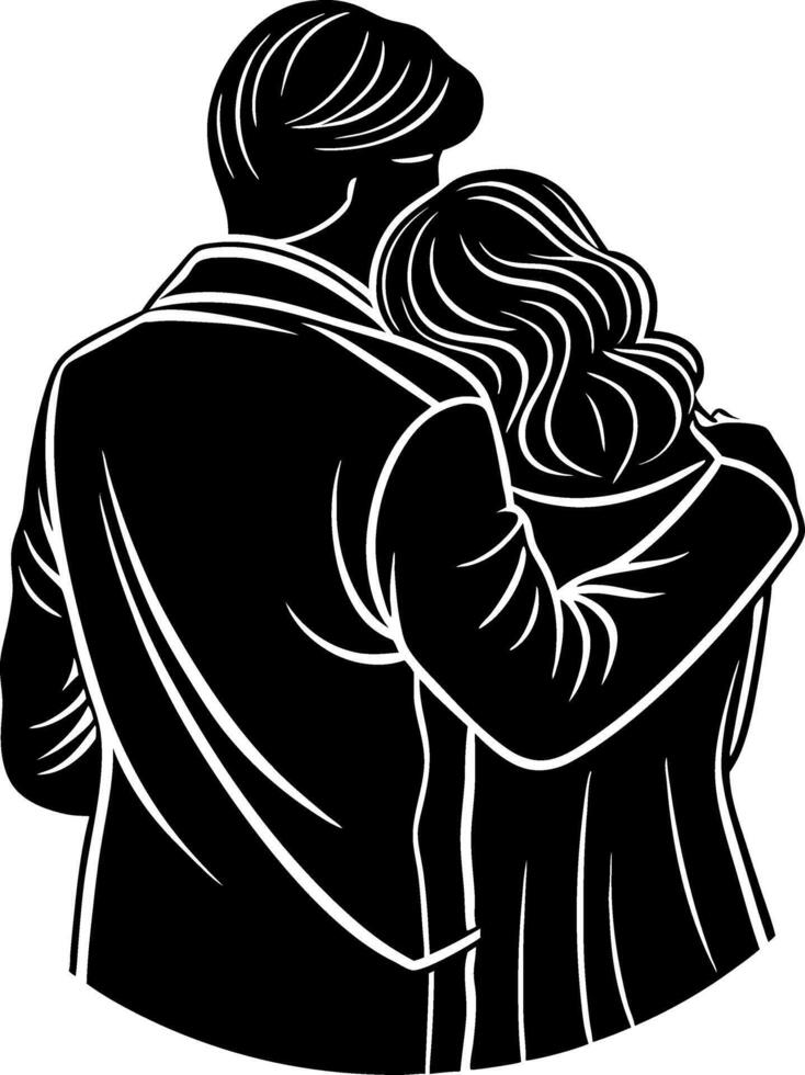 Couple Embracing from Behind Romantic Silhouette for Love Illustration and Decorative Projects vector