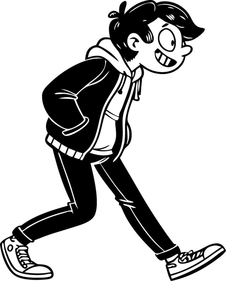 Cheerful Cartoon Character Walking in Casual Streetwear for Fun Illustrations and Designs vector