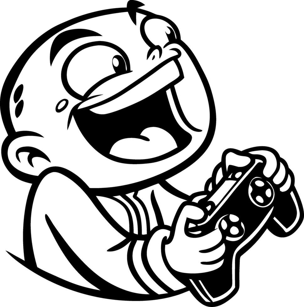 Excited Cartoon Child Playing Game Controller Illustration for Fun Designs vector