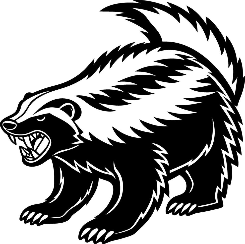 Fierce Black and White Badger Illustration Ideal for Tattoo Design and Graphic Art vector