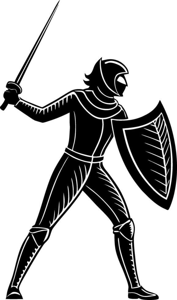 Dynamic Knight in Armor with Sword and Shield for Medieval Themed Designs and Illustrations vector