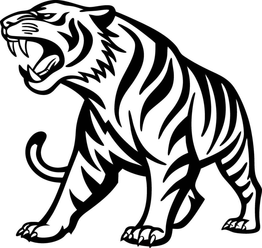 Fierce Roaring Tiger Silhouette Design for Tattoo and Graphic Projects vector