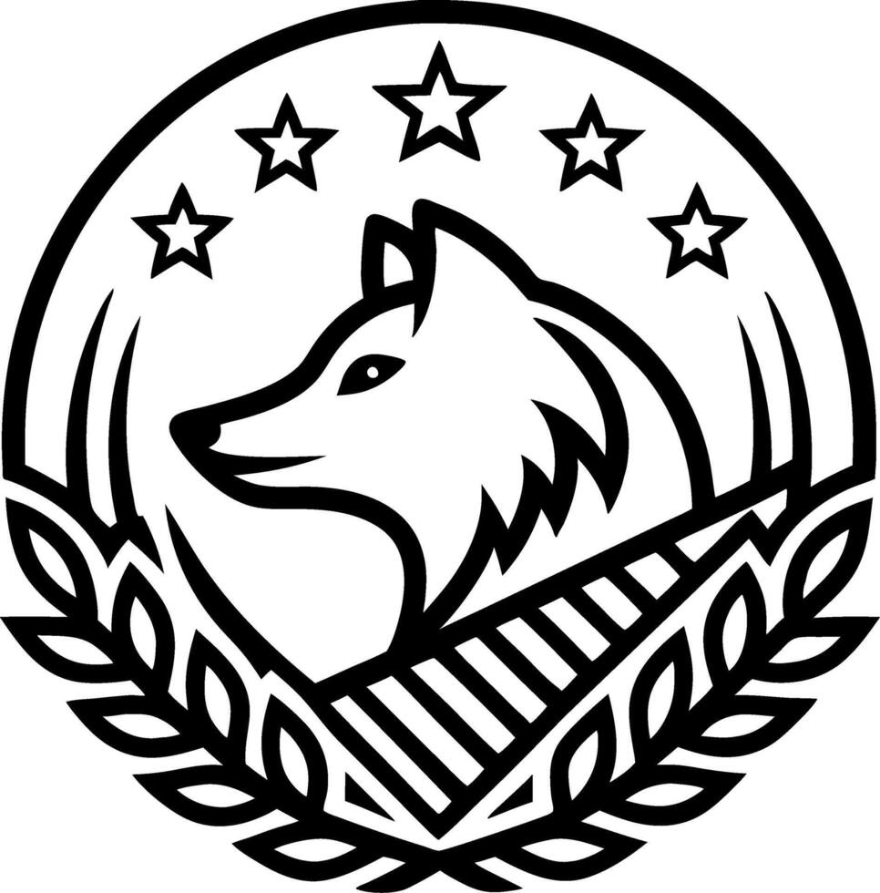 Wolf Emblem Design with Stars and Leaves for Logo and Tattoo Art vector