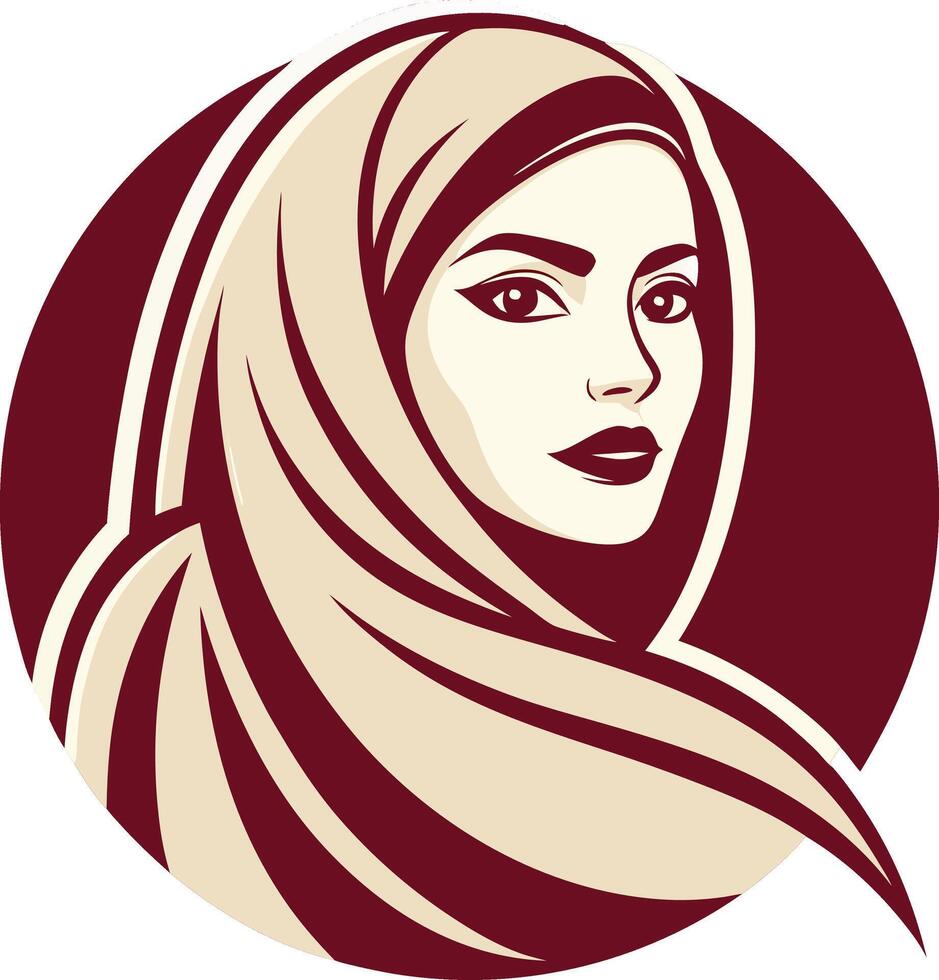 Elegant Muslim Woman with Hijab in Minimalist Vintage Style Art for Creative Projects vector