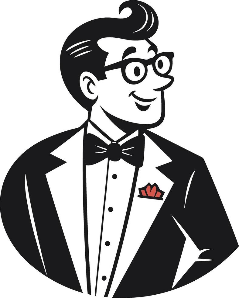 Stylish Man in Tuxedo with Bow Tie and Glasses Perfect for Retro Design Projects vector