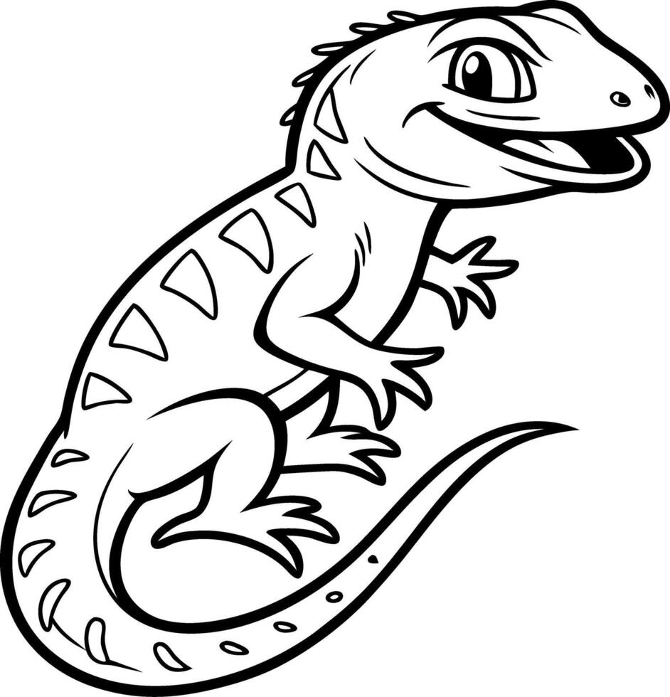 Cute Smiling Cartoon Lizard Character Ideal for Coloring Book and Tattoo Design vector