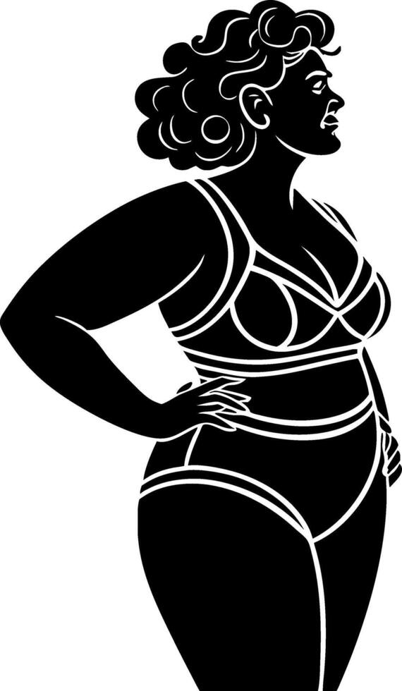 Curvy Woman Silhouette Displaying Body Positivity in Swimwear for Fashion and Empowerment vector