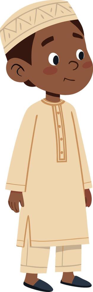 Cheerful African Boy in Traditional Attire with Cap Smiling Character Design for Kids Projects vector
