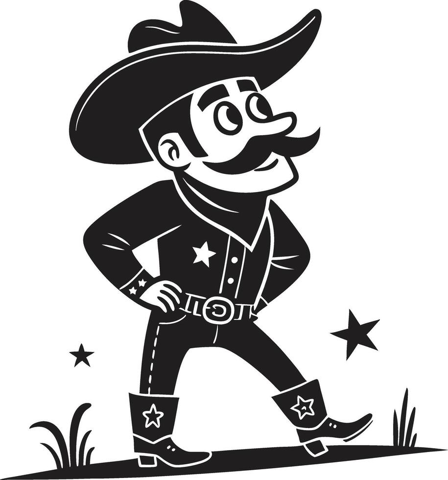Playful Cowboy Character in Retro Style Ideal for Kids Coloring Books and Graphic Design vector