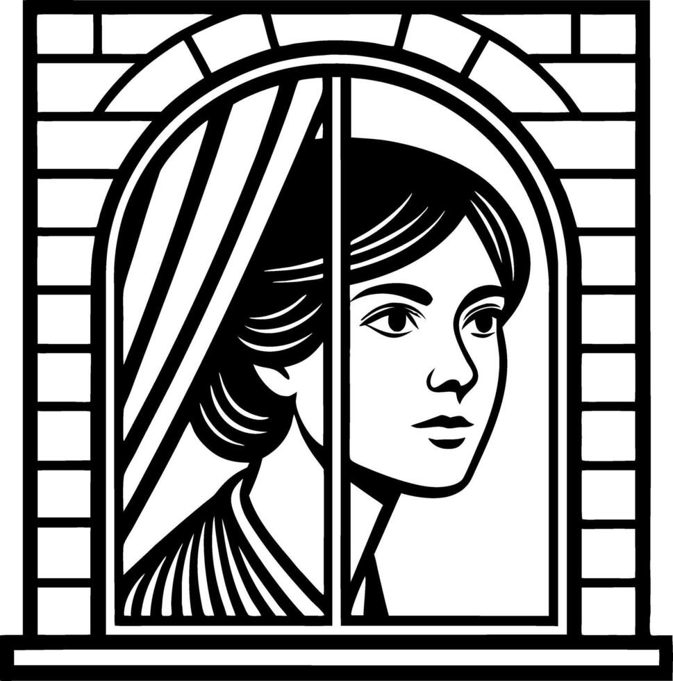 Woman Gazing Thoughtfully Out Window Art Illustrating Reflection and Introspection vector