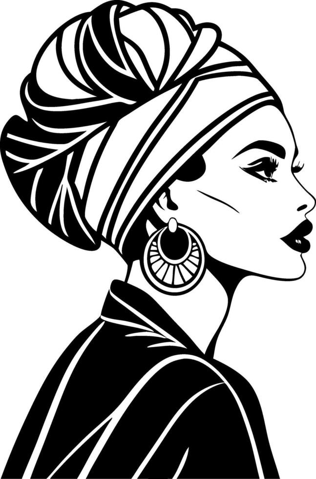 Elegant African Woman with Headwrap and Earrings for Fashion Illustrations and Designs vector