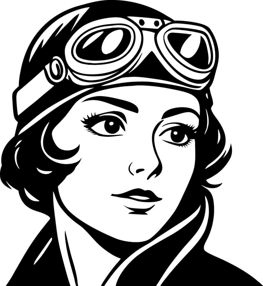 Vintage Female Aviator Portrait with Goggles for Retro Aviation Themes and Designs vector