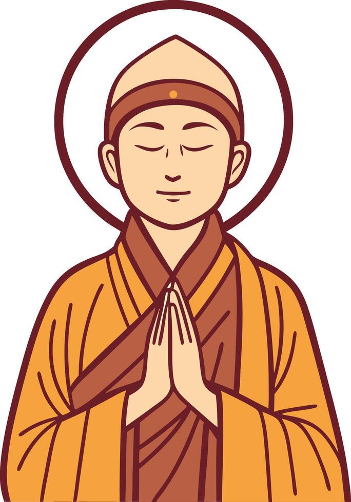 Meditating Monk with Praying Hands Surrounded by Halo for Spiritual Art and Mindfulness Designs vector