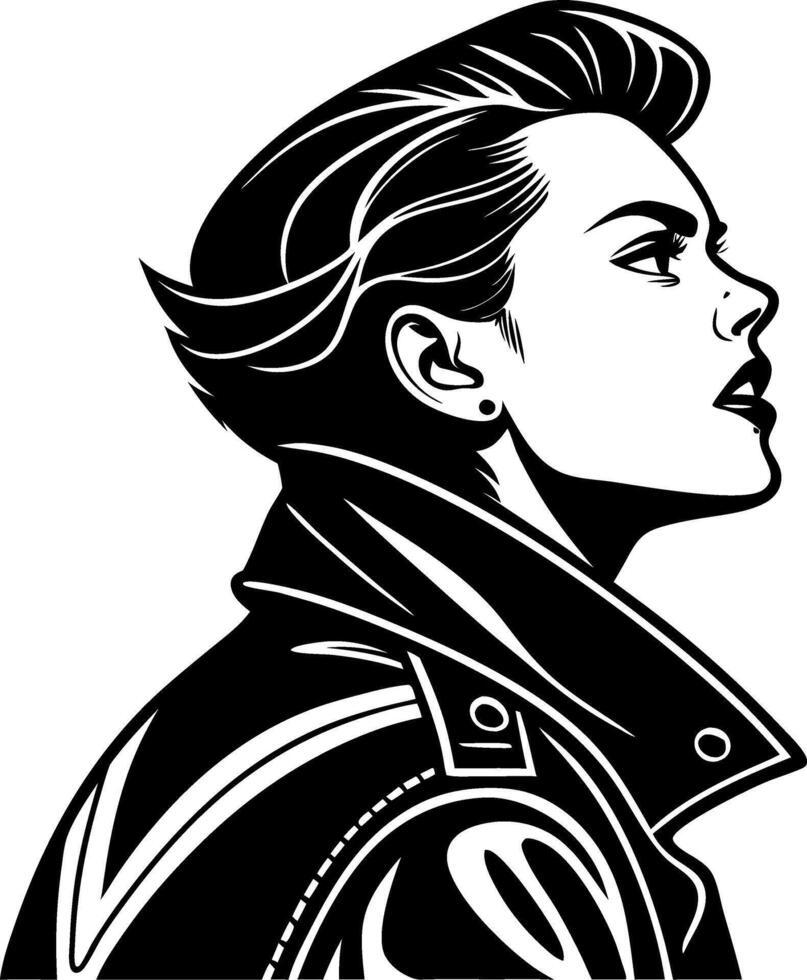 Stylish Young Woman Silhouette in Leather Jacket Side Profile Art for Modern Design vector