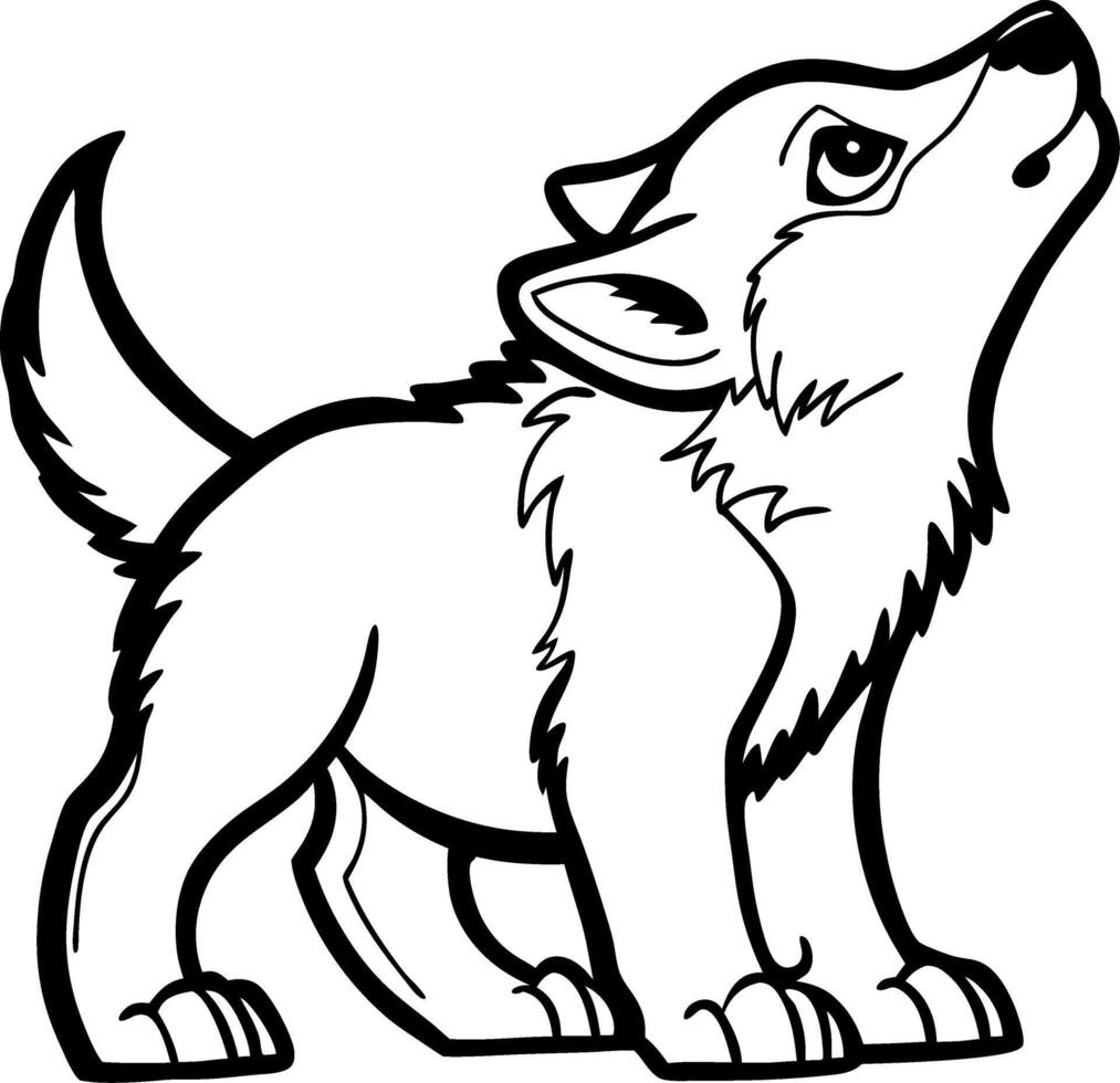Adorable Howling Wolf Cub Line Art for Tattoo Designs Coloring Pages and Illustrations vector