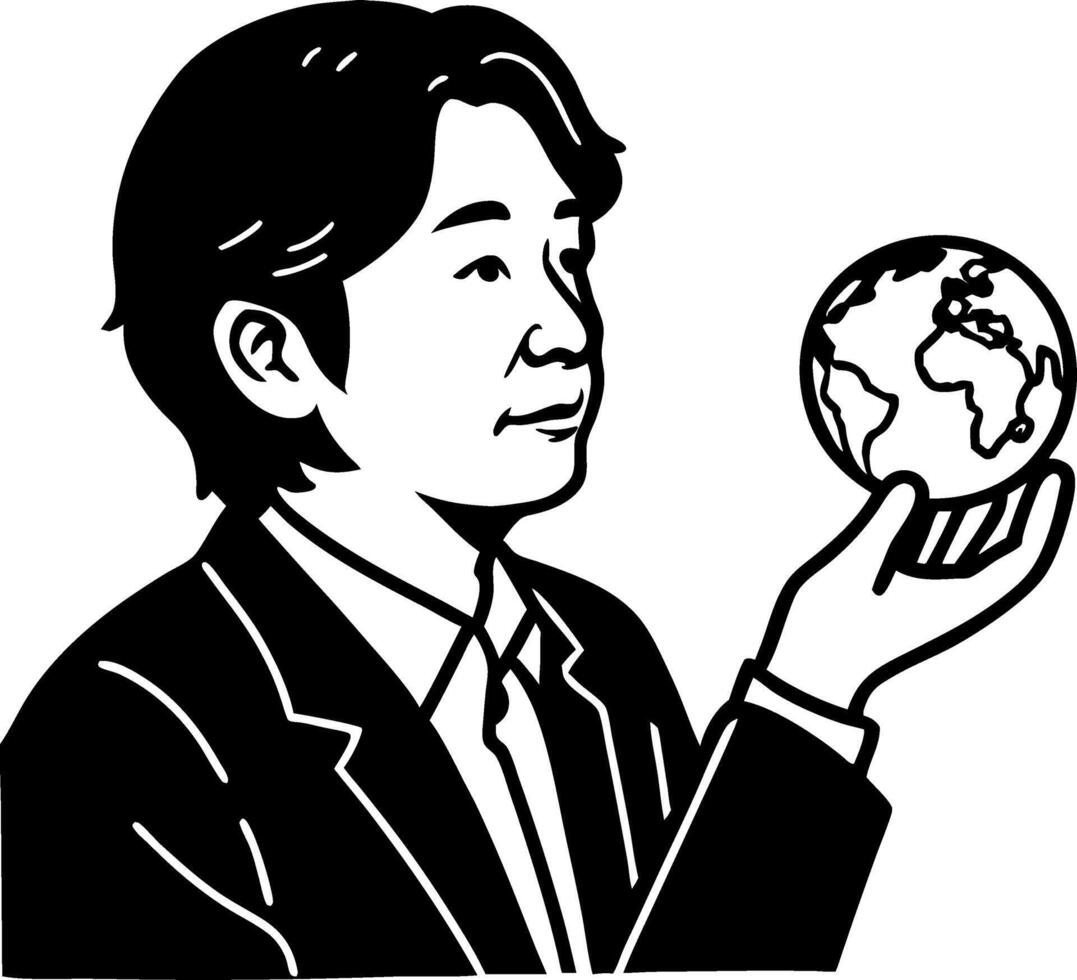 Businessman Holding Globe Representing Global Leadership and Sustainable Development Concept vector