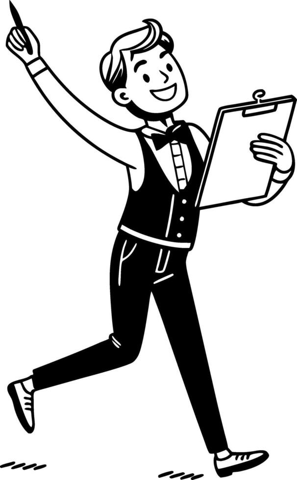 Cheerful Young Man Holding Clipboard with Writing Utensil Expressing Excitement and Creativity vector