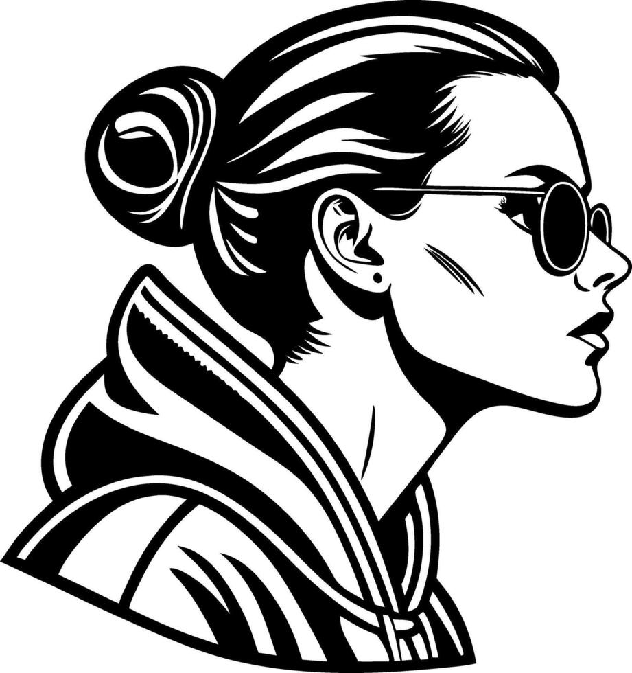 Stylish Woman Profile in Sunglasses with Hair Bun Ideal for Modern Art and Design Projects vector