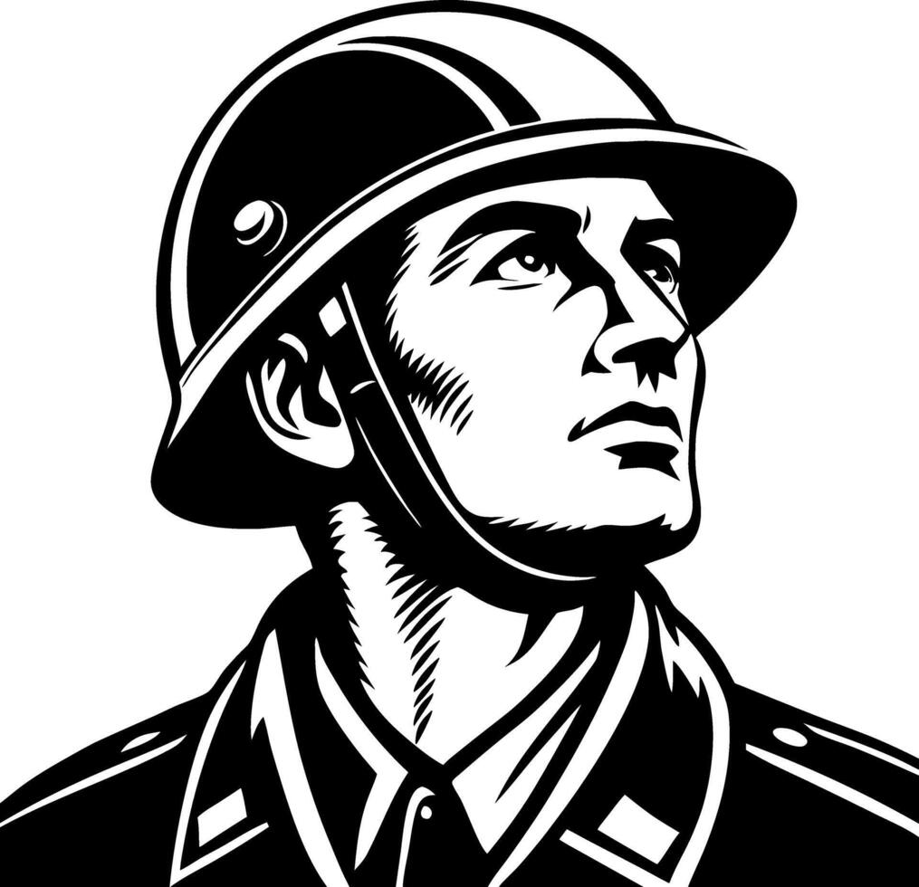 Military Soldier Portrait in Uniform with Helmet for Historical Illustrations and Designs vector