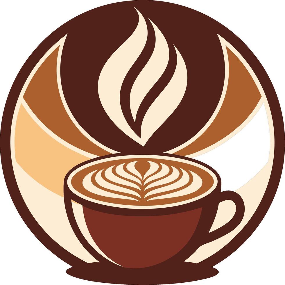 Coffee Cup Logo with Steam and Abstract Circular Design for Cafe Branding vector