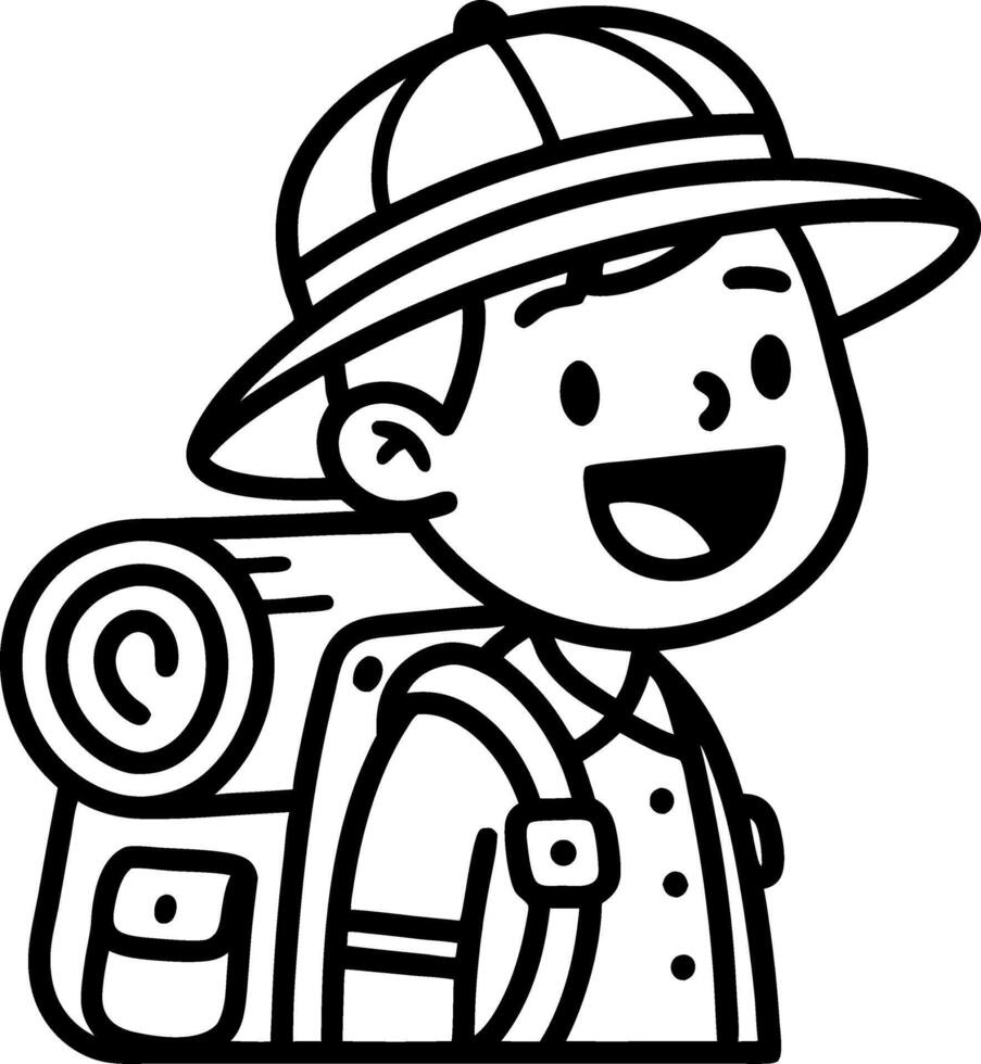 Cheerful Boy with Backpack and Camping Gear Ready for Adventure vector