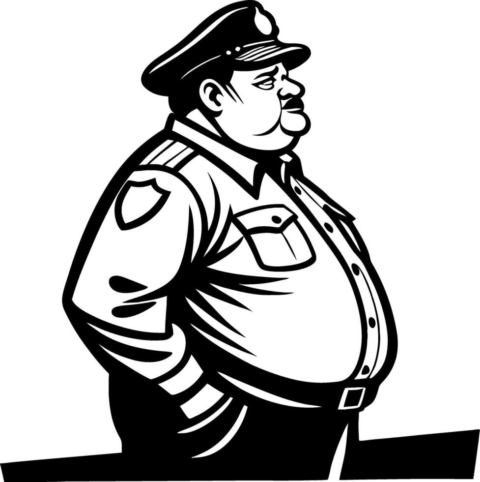 Illustration of a Chubby Police Officer in Uniform for Fun Graphic Designs and Tattoos vector