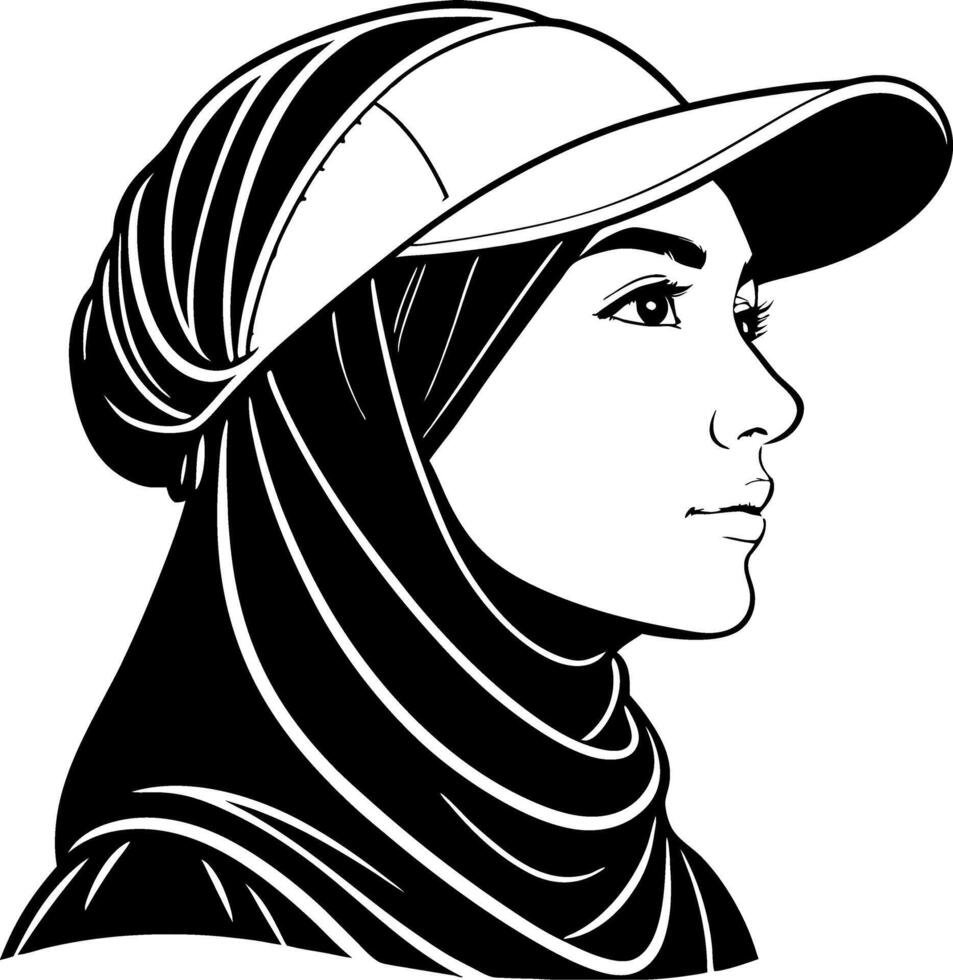 Stylized Profile of a Woman in a Hijab with a Cap Perfect for Tattoo Design and Illustrations vector