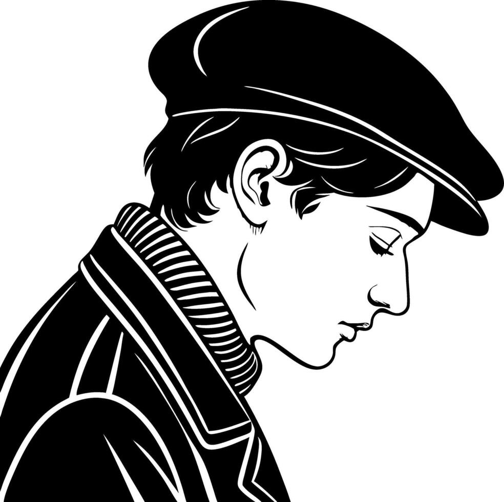 Elegant Profile Portrait of a Young Person in a Cap Suitable for Tattoo Design and Illustration vector
