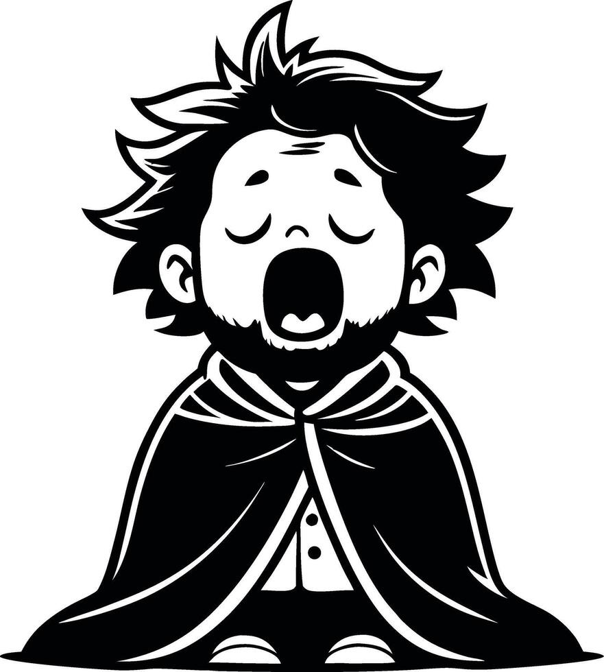 Yawning Boy in Cape Cute Character Design Ideal for Childrens Illustrations and Merchandising vector