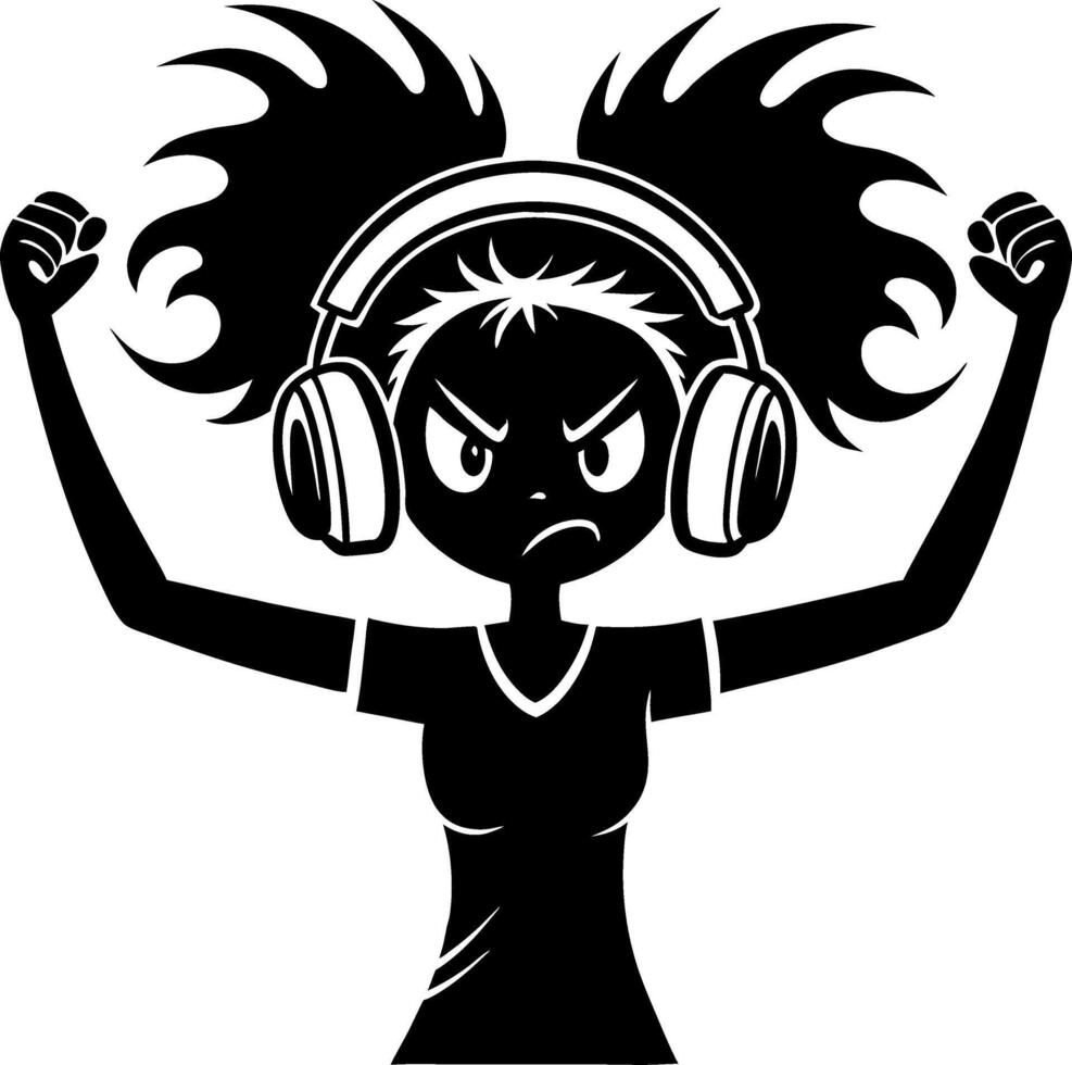Angry Girl with Headphones and Protests Gesture Cartoon Character Design vector