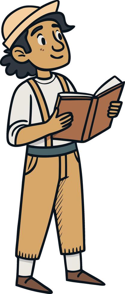 Charming Young Boy Reading Book Design Ideal for Educational Materials and Illustrations vector