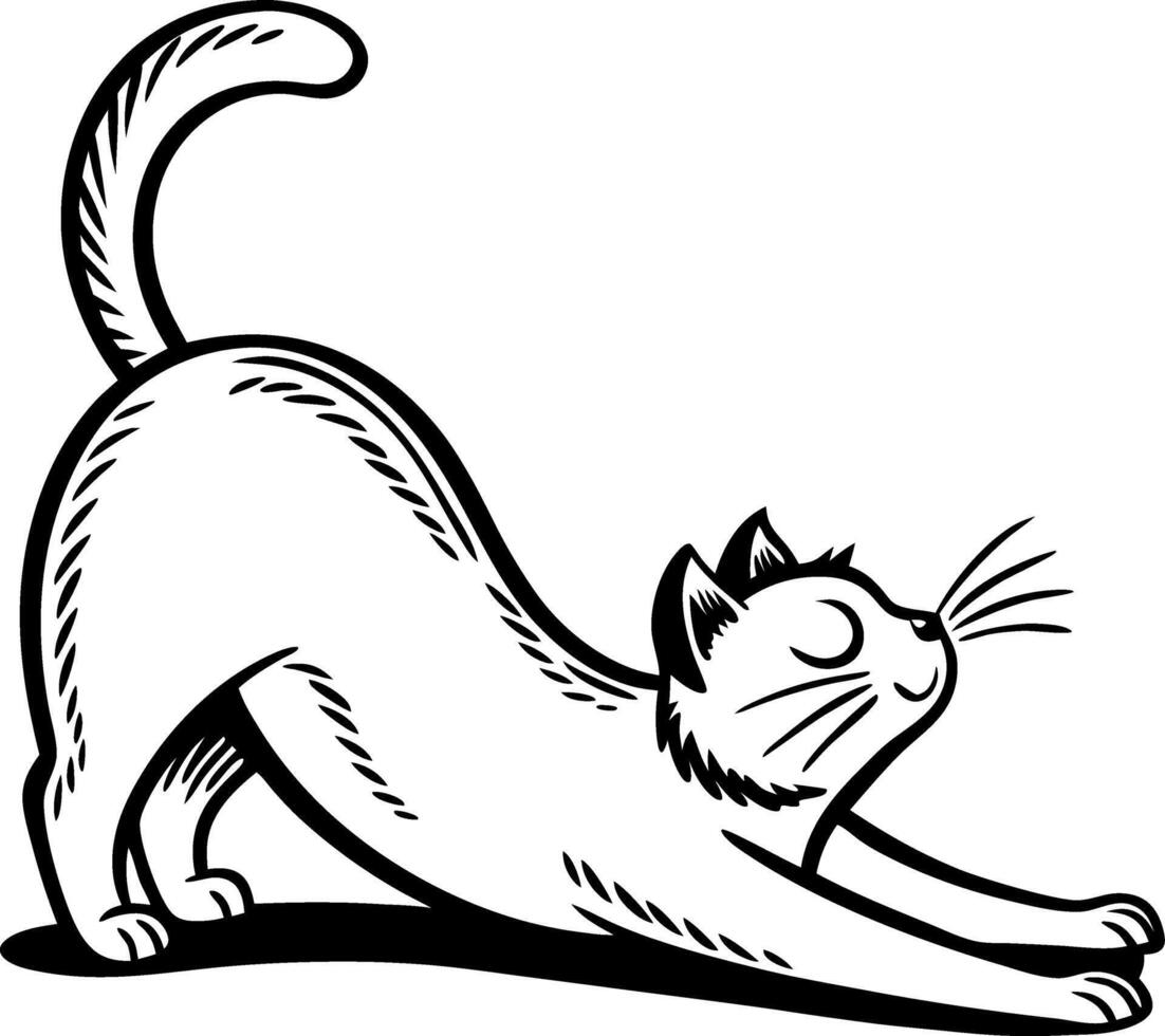 Playful Stretching Cat Illustration for Coloring Books and Creative Designs vector