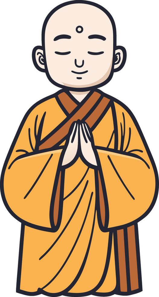 Praying Monk in Traditional Robes Peaceful Meditation Art for Spiritual Themes vector