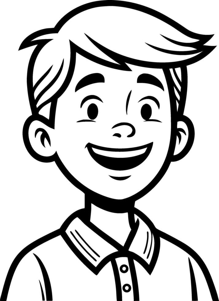 Cheerful Young Boy Portrait with Short Hair Smiling in Casual Shirt Suitable for Coloring Books vector