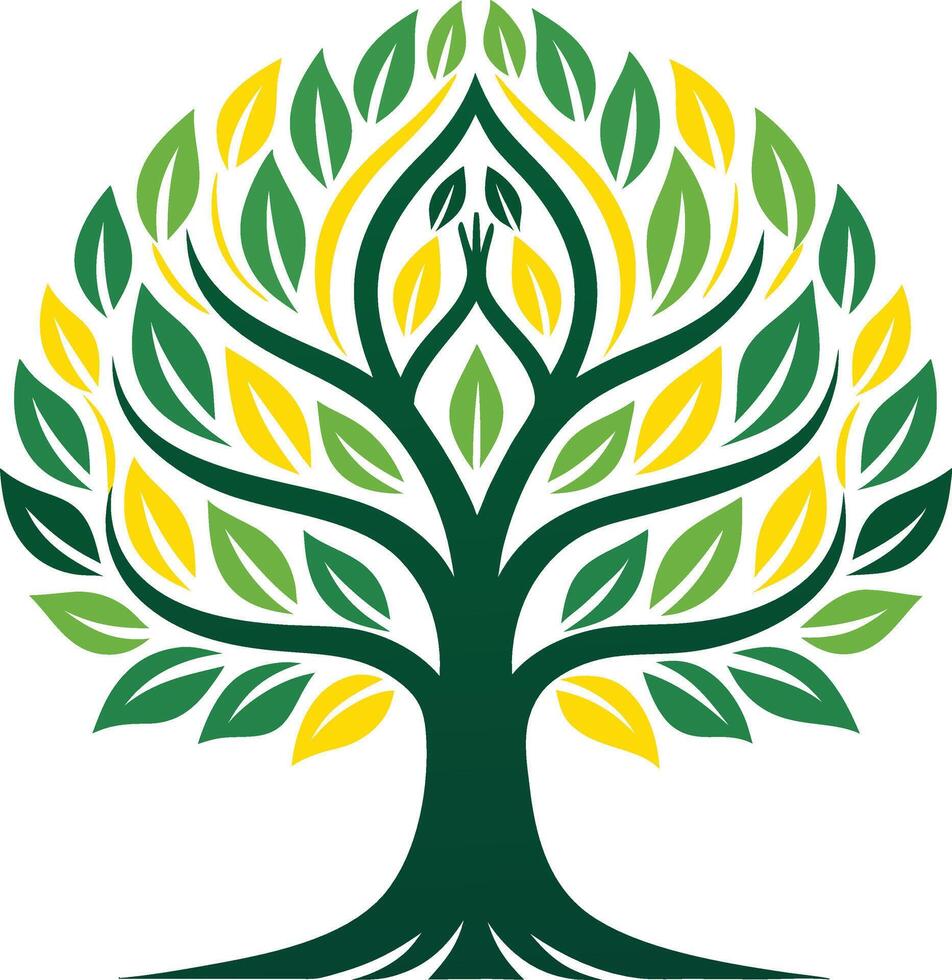 Stylized Tree Design with Green and Yellow Leaves for Eco-Friendly Projects and Nature Themes vector
