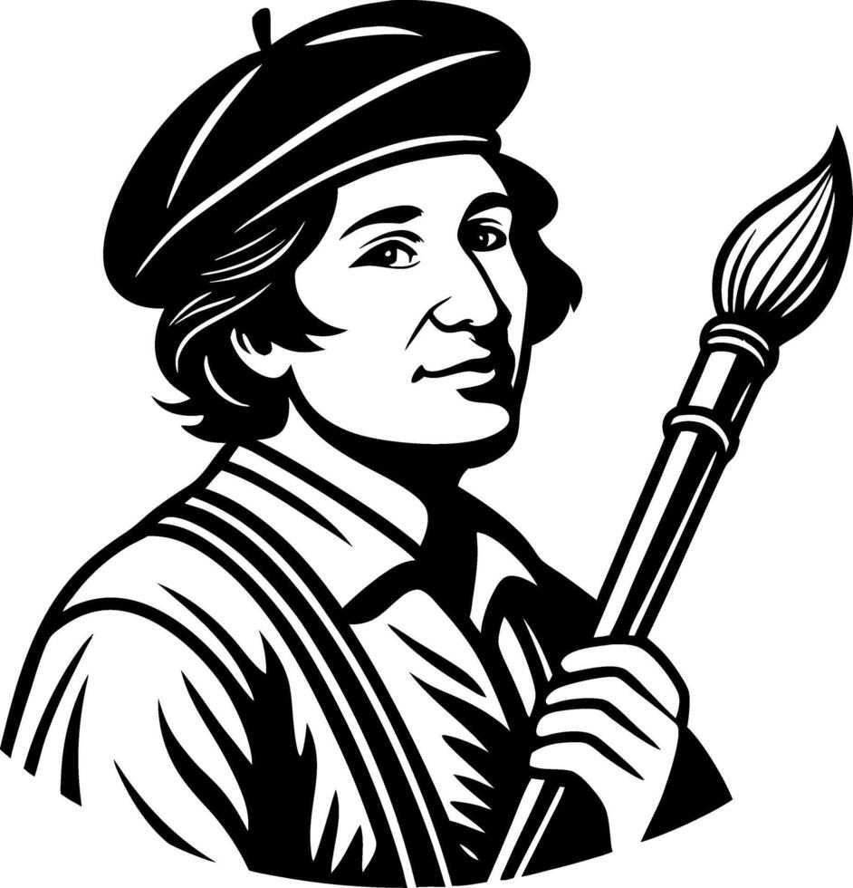 Artistic Male Painter Holding Paintbrush in Creative Pose Illustration vector