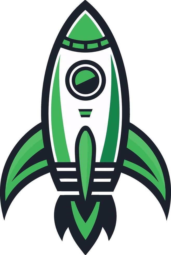 Stylized Rocket Illustration in Green Color Suitable for Tattoo Design or Childrens Coloring Book vector