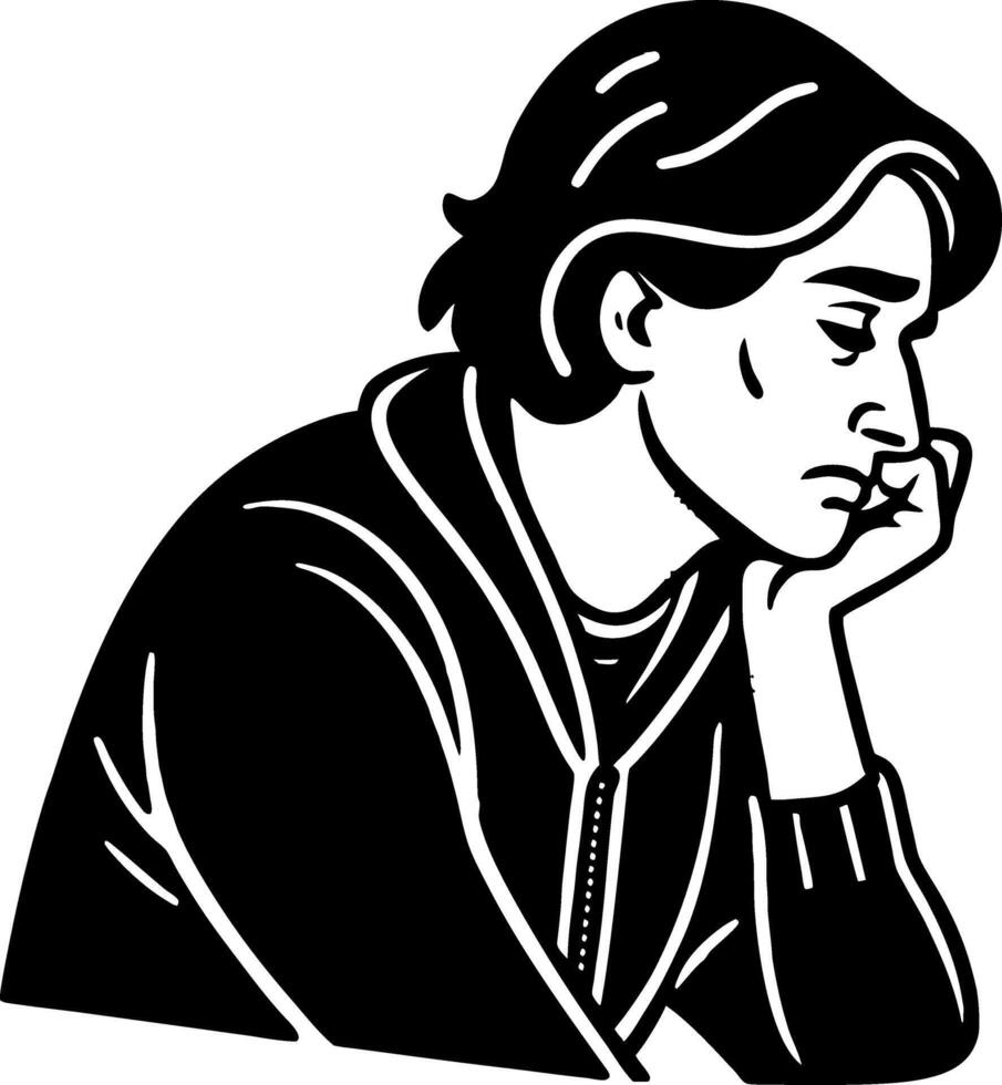 Contemplative Young Man in Thoughtful Pose Illustration for Design and Art Projects vector