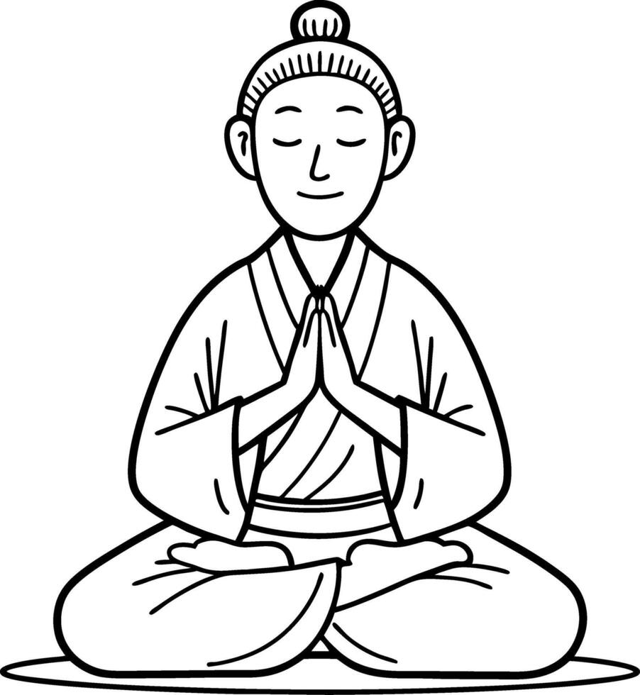 Meditating Buddha in Prayer Pose Outline for Zen Art Coloring and Tattoo Design vector