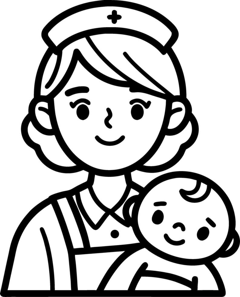 Caring Nurse Holding Happy Baby Character Illustration for Healthcare and Parenting Themes vector