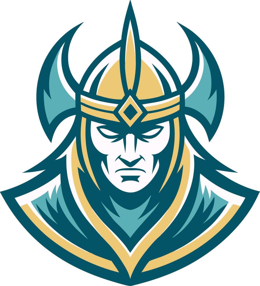 Bold Viking Warrior Head Illustration with Helmet and Axe for Sports Mascot Designs vector